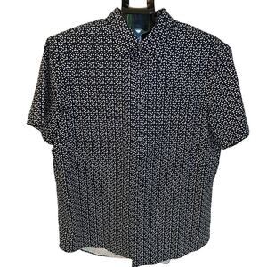 Michael Kors Classic Fit Short Sleeve Button Down Shirt, Size L, Navy White Dots